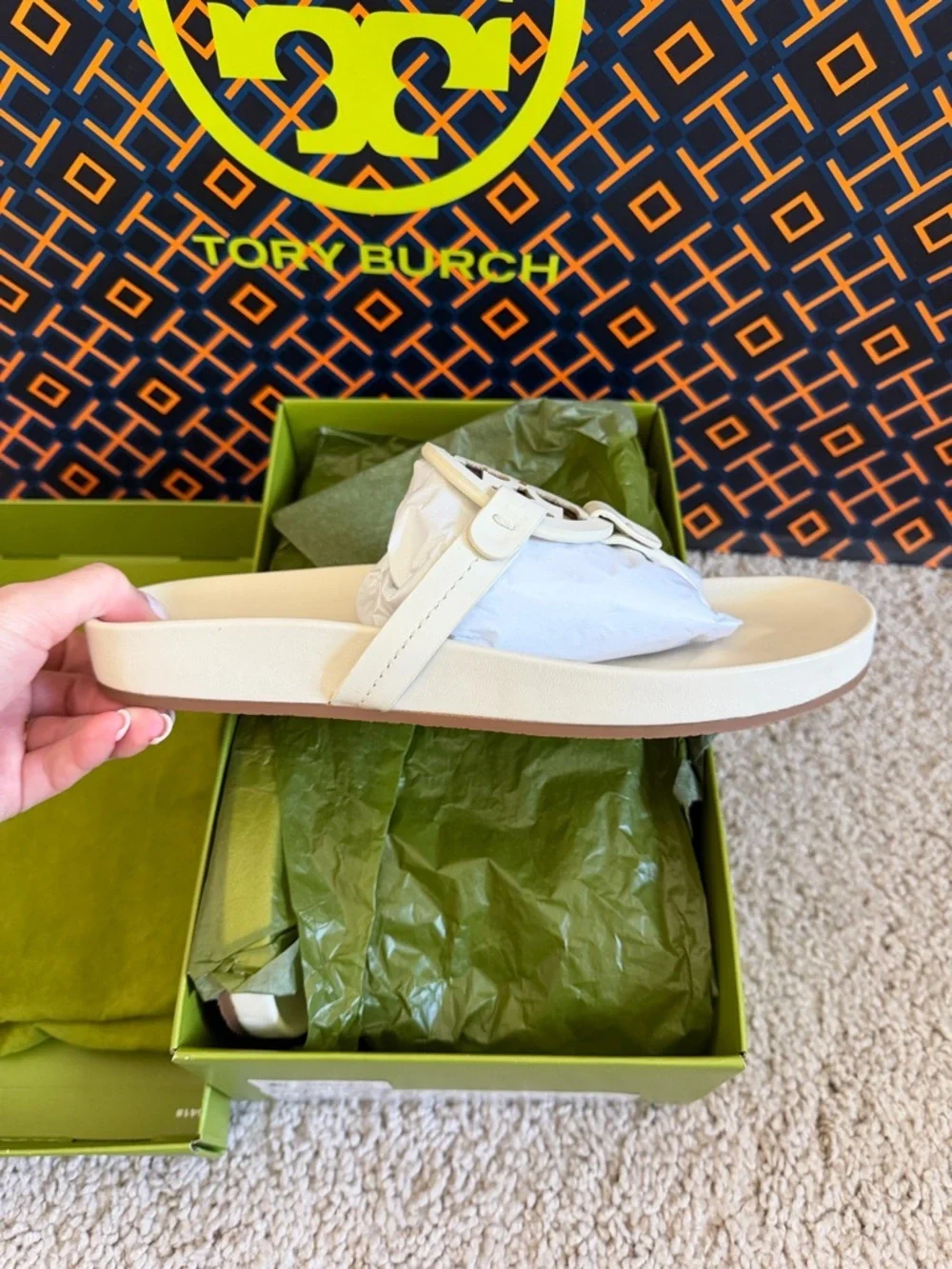 Tory Burch Miller Cloud Leather Sandal New Ivory Size 8